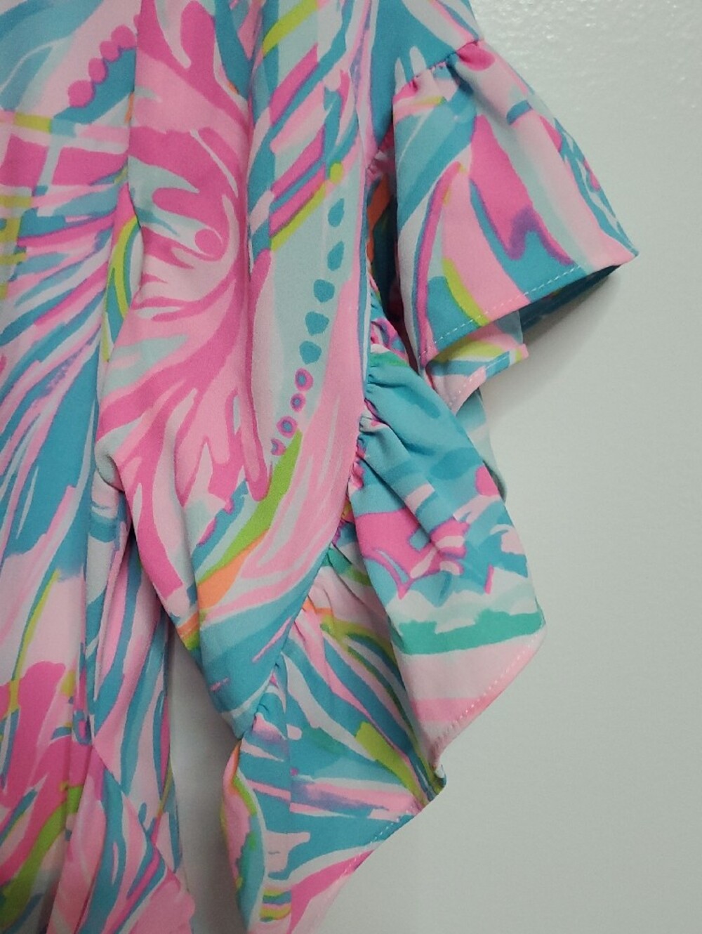 Lilly Pulitzer Pink, Blue & Green Pastel Swirl Ruffle Tie-Waist Dress - Picture 9 of 11